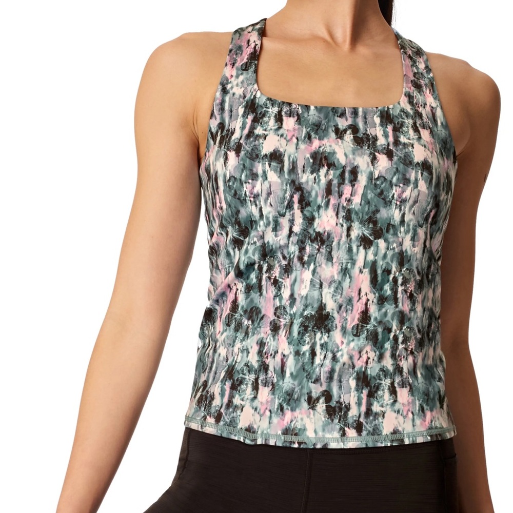 Sweaty Betty Super Sculpt Yoga Bra Tank, Blue Xray Floral Print